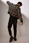 Shop_Nadima Saqib_Black Denim Embroidery Floral Jaal Print Bomber Jacket _at_Aza_Fashions