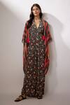 Buy_Nadima Saqib_Blue Crepe, Georgette Embroidery, Sequins, Floral Print Jumpsuit With Cape _at_Aza_Fashions