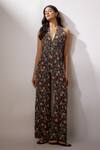 Nadima Saqib_Blue Crepe, Georgette Embroidery, Sequins, Floral Print Jumpsuit With Cape _Online_at_Aza_Fashions