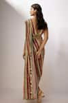 Shop_Nadima Saqib_Beige Blouse Georgette Printed And Embroidered Stripe Pre-draped Saree With _at_Aza_Fashions