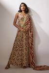 Buy_Nadima Saqib_Beige Blouse And Pant Saree Crepe Embroidery & Printed Draped With _at_Aza_Fashions