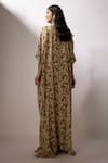 Shop_Nadima Saqib_Beige Crepe Printed And Embroidered Botanical Notched Kaftan _at_Aza_Fashions