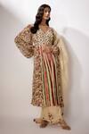 Buy_Nadima Saqib_Beige Crepe, Tissue, Chanderi Embroidery, Zari V-neck Florette Print Kurta Set _at_Aza_Fashions