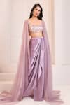 Buy_Masumi Mewawalla x AZA_Purple Gajji Silk Sequin Hand Draped Dhoti Skirt With Blouse _Online_at_Aza_Fashions