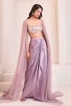 Shop_Masumi Mewawalla x AZA_Purple Gajji Silk Sequin Hand Draped Dhoti Skirt With Blouse _at_Aza_Fashions