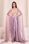 Masumi Mewawalla x AZA_Purple Gajji Silk Sequin Hand Draped Dhoti Skirt With Blouse _at_Aza_Fashions