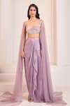 Masumi Mewawalla x AZA_Purple Gajji Silk Sequin Hand Draped Dhoti Skirt With Blouse _Online