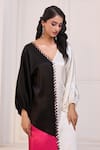 Shop_Masumi Mewawalla x AZA_White Mashroo Embroidered V Neck Tri Color Block Long Tunic  _Online