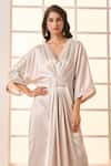 Masumi Mewawalla x AZA_Silver Mashroo Embroidered V Neck Placement Draped Kaftan  _at_Aza_Fashions