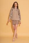 Buy_TORQADORN_Beige Poly Crepe Collared Rexine Striped Shirt_at_Aza_Fashions