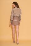 Shop_TORQADORN_Beige Poly Crepe Collared Rexine Striped Shirt_at_Aza_Fashions