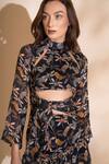 TORQADORN_Black Georgette High Round Neck Midnight Firefly Print Ruffle Dress _Online_at_Aza_Fashions