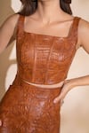 Shop_TORQADORN_Orange Faux Leather Square Corset _at_Aza_Fashions