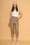 Buy_Torqadorn_Beige Polyester Ribbons Tie-up Panel Rivet Pant_at_Aza_Fashions