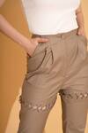 Torqadorn_Beige Polyester Ribbons Tie-up Panel Rivet Pant_Online_at_Aza_Fashions