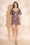Buy_Torqadorn_Multi Color Cotton V-neck Floral Print Short Dress _at_Aza_Fashions