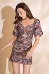 Torqadorn_Multi Color Cotton V-neck Floral Print Short Dress _Online_at_Aza_Fashions