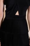 Buy_TORQADORN_Black Satin Textured Dress Halter Neck _Online_at_Aza_Fashions