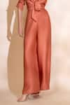 Buy_TORQADORN_Peach Satin Chiffon Blend Straight Pant _Online_at_Aza_Fashions