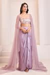 Shop_Masumi Mewawalla x AZA_Purple Gajji Silk Sequin Hand Draped Dhoti Skirt With Blouse 