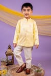 Buy_Toplove_Yellow Cotton, Linen, Silk Wire Placement Embroidered Bandhgala And Pant Set _at_Aza_Fashions