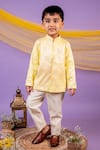 Toplove_Yellow Cotton, Linen, Silk Wire Placement Embroidered Bandhgala And Pant Set _Online_at_Aza_Fashions