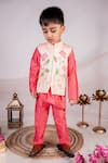 Buy_Toplove_Peach Jacket Dupion Cutdana Embroidered Floral And Bead Bundi Kurta Set_Online_at_Aza_Fashions