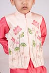 Shop_Toplove_Peach Jacket Dupion Cutdana Embroidered Floral And Bead Bundi Kurta Set_Online_at_Aza_Fashions