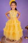 Buy_Toplove_Yellow Cotton, Net Cut Work Crystal Embellished Frilled Gown _at_Aza_Fashions