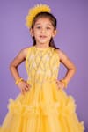 Buy_Toplove_Yellow Cotton, Net Cut Work Crystal Embellished Frilled Gown _Online_at_Aza_Fashions