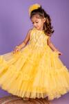 Toplove_Yellow Cotton, Net Cut Work Crystal Embellished Frilled Gown _at_Aza_Fashions