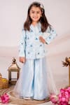 Buy_Toplove_Blue Cotton, Satin, Organza Sequins, Pearls Embroidered Jacket And Sharara Set _at_Aza_Fashions
