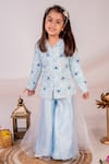 Shop_Toplove_Blue Cotton, Satin, Organza Sequins, Pearls Embroidered Jacket And Sharara Set _at_Aza_Fashions