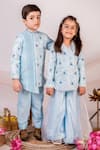 Buy_Toplove_Blue Cotton, Satin, Organza Sequins, Pearls Embroidered Jacket And Sharara Set _Online_at_Aza_Fashions