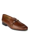 Hats Off Accessories_Brown Genuine Leather Slip On Buckle Loafers _Online_at_Aza_Fashions