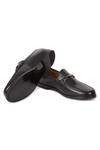 Shop_HATS OFF ACCESSORIES_Black Genuine Leather Stitch Work Buckle Loafers 