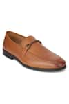 Hats Off Accessories_Brown Textured Genuine Leather Buckle Loafers _Online_at_Aza_Fashions