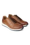 Buy_Hats Off Accessories_Brown Brogue Pattern Genuine Leather Sneakers _at_Aza_Fashions