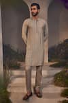 Buy_Charu And Vasundhara_Grey Silk Embroidery Laith Vine Kurta With Pant _at_Aza_Fashions