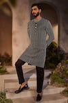 Buy_Charu And Vasundhara_Black Silk Embroidery Liam Striped Thread Work Kurta With Pant _at_Aza_Fashions
