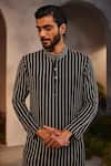 Shop_Charu And Vasundhara_Black Silk Embroidery Liam Striped Thread Work Kurta With Pant _at_Aza_Fashions