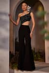 Buy_Charu and Vasundhara_Black Silk Embroidered Bead One Shoulder Neck Luciana Yoke Jumpsuit _at_Aza_Fashions