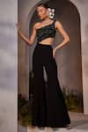 Charu and Vasundhara_Black Silk Embroidered Bead One Shoulder Neck Luciana Yoke Jumpsuit _Online_at_Aza_Fashions