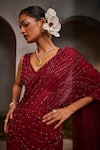 Shop_Charu and Vasundhara_Maroon Saree Organza Sequin Lydia Pre-draped Lehenga With Embellished Blouse_at_Aza_Fashions