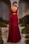 Shop_Charu and Vasundhara_Maroon Saree Chiffon Sequin Embroidery Leilani Pre-draped With Blouse _at_Aza_Fashions