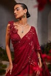 Charu and Vasundhara_Maroon Saree Chiffon Sequin Embroidery Leilani Pre-draped With Blouse _Online_at_Aza_Fashions