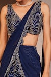 Buy_Charu and Vasundhara_Blue Saree Net Sequin Embroidery Plunge V Lena Fish Cut Pre-draped With Blouse _Online_at_Aza_Fashions