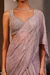 Charu and Vasundhara_Purple Saree Chiffon Cutdana Embroidery Lilith Tiered Lehenga With Blouse _Online_at_Aza_Fashions