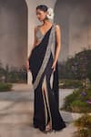 Buy_Charu and Vasundhara_Black Saree Satin Organza Cutdana Lorelei Border Pre-draped With Blouse _at_Aza_Fashions