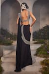 Shop_Charu and Vasundhara_Black Saree Satin Organza Cutdana Lorelei Border Pre-draped With Blouse _at_Aza_Fashions